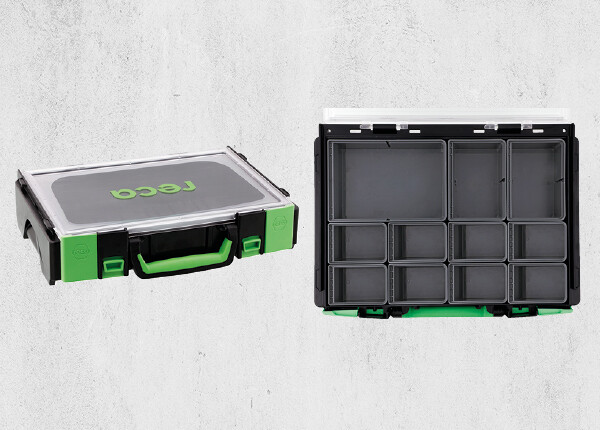 RECA VISO Systemkoffer 4.4.1, transparent und leer, bietet flexible und anpassbare Aufbewahrungslösungen, ideal für eine individuelle und übersichtliche Organisation